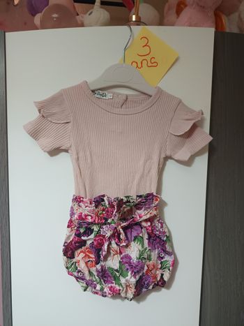 Ensemble body rose + short Fleuri 100cm
