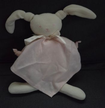 Doudou Lapin Patachou semi plat grelot - Rose et blanc - Corolle