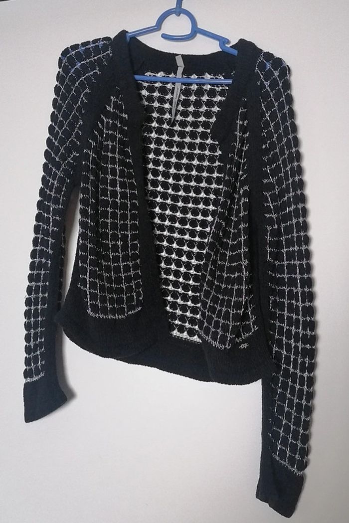 Veste / cardigan noir argenté ajouré Taille M Cop Copine - photo numéro 9