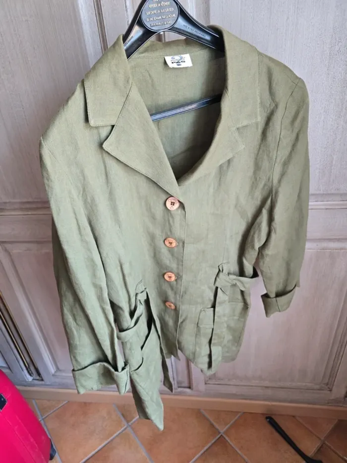Veste chemise en lin pourquoi pas paris taille 38 kaki - photo numéro 5