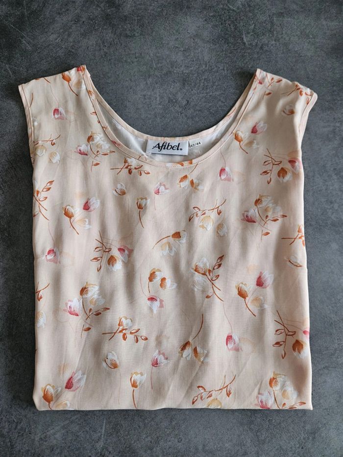Blouse débardeur fleurie femme - Taille 42 / 44 - Afibel - Beige - photo numéro 8
