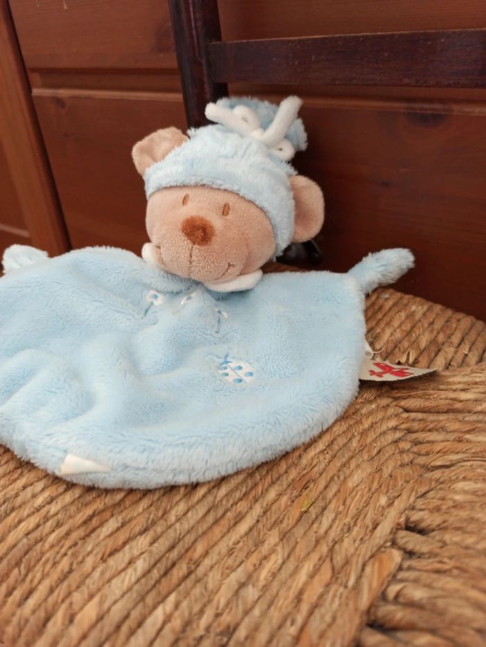 Doudou Nicotoy ours bleu coccinelle tbe - photo numéro 3