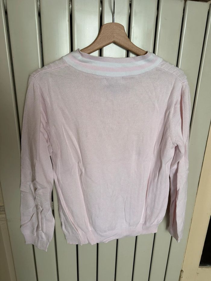 Pull col V rose et blanc vintage M - photo numéro 2