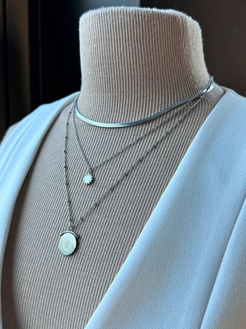 Collier 3 rangs en acier inoxydable argent