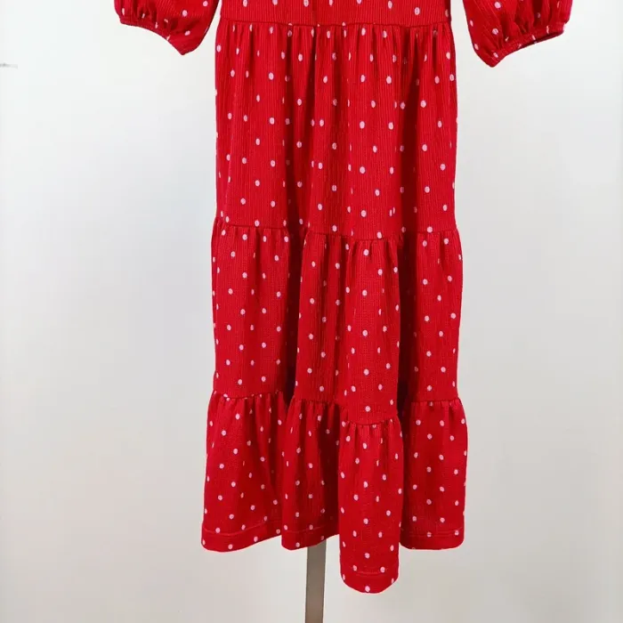 Robe rouge à pois Next 4-5 ans manches ballon col volanté rétro chic A1100 - photo numéro 9