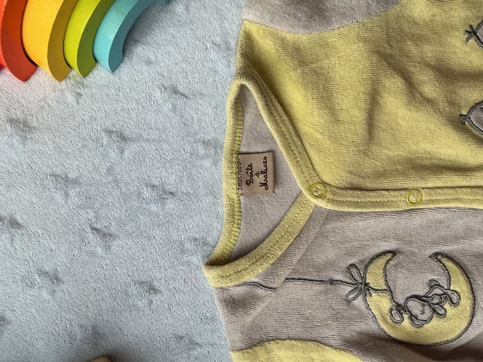 pyjama grenouillère en velours gris et vert ouverture devant 3 mois boite à malices - photo numéro 8