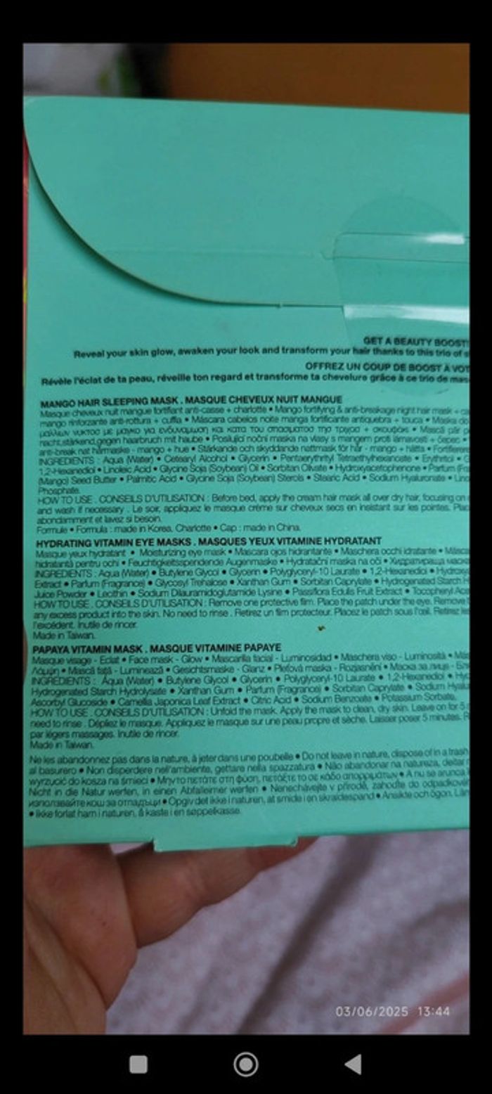 Sephora Tropical Trio de Masques Unidoses (Visage+Yeux+Cheveux) - photo numéro 4