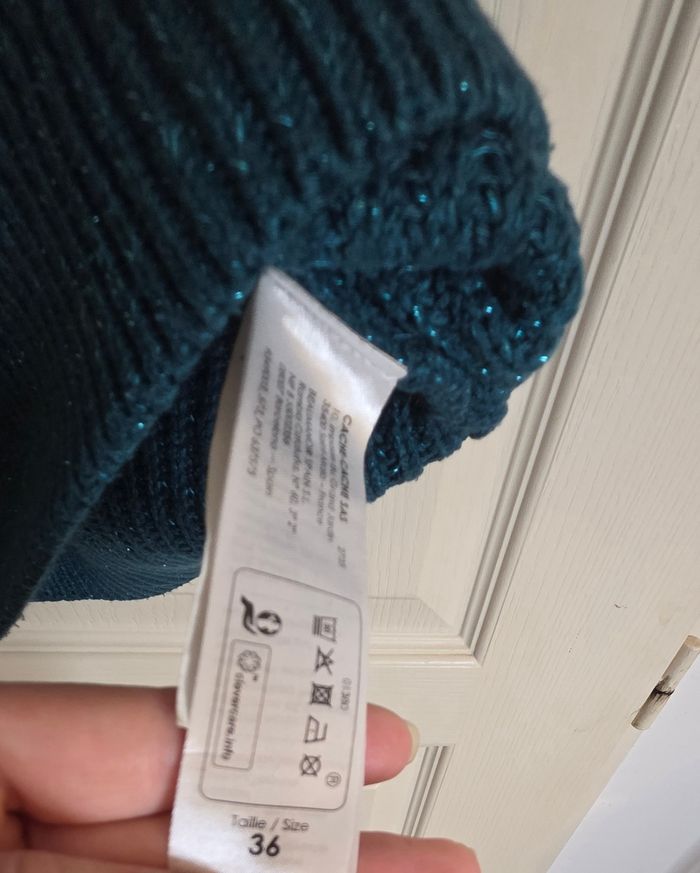Robe pull Cache Cache bleu canard scintillant  – taille 36 – maille chaude – comme neuve - photo numéro 4