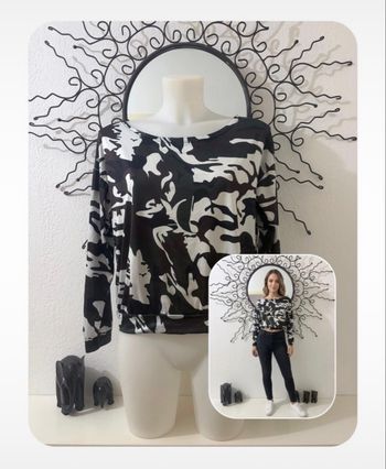 Haut Manches Longues Motif Camouflage Noir et Blanc - Col Bateau - Taille Unique