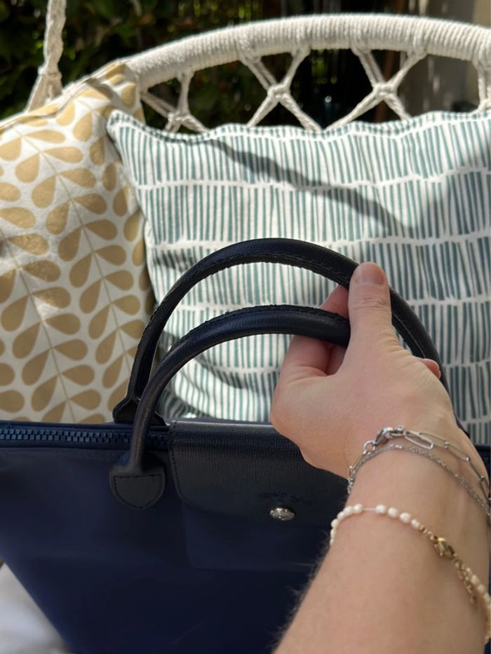 Sac Longchamp bleu marine toile et cuir - photo numéro 8