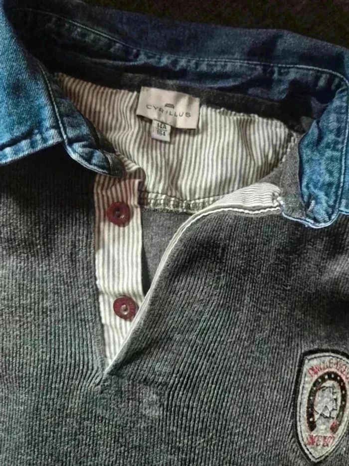 Pull col chemise 🌹 14 ans 🌹 gris - photo numéro 3