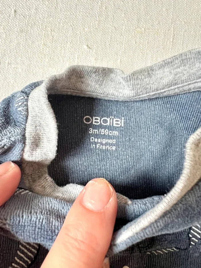 Lot 2 pyjamas Obaïbi 3 mois 59 cm – baleines & pingouins - bleu et gris – très bon état - photo numéro 4