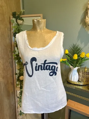 Joli débardeur femme en gaz de coton avec inscription vintage femme