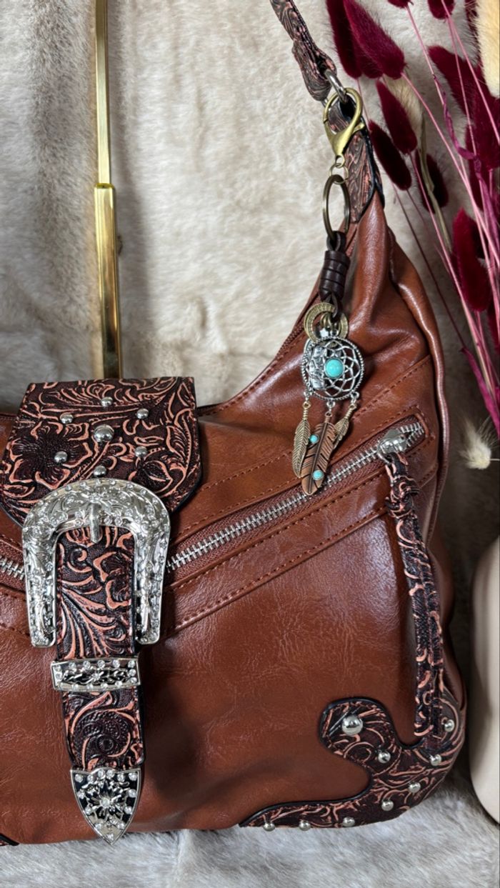 Sac western marron neuf – style bohème chic à boucle argentée - photo numéro 5