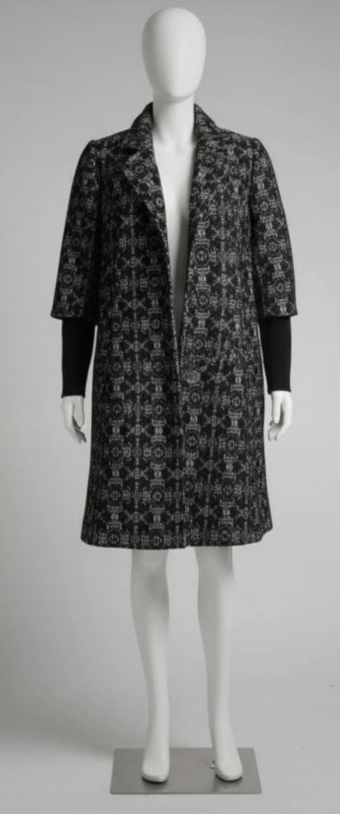 Élégance Assurée ! Manteau Motif Géométrique Noir & Blanc - photo numéro 3