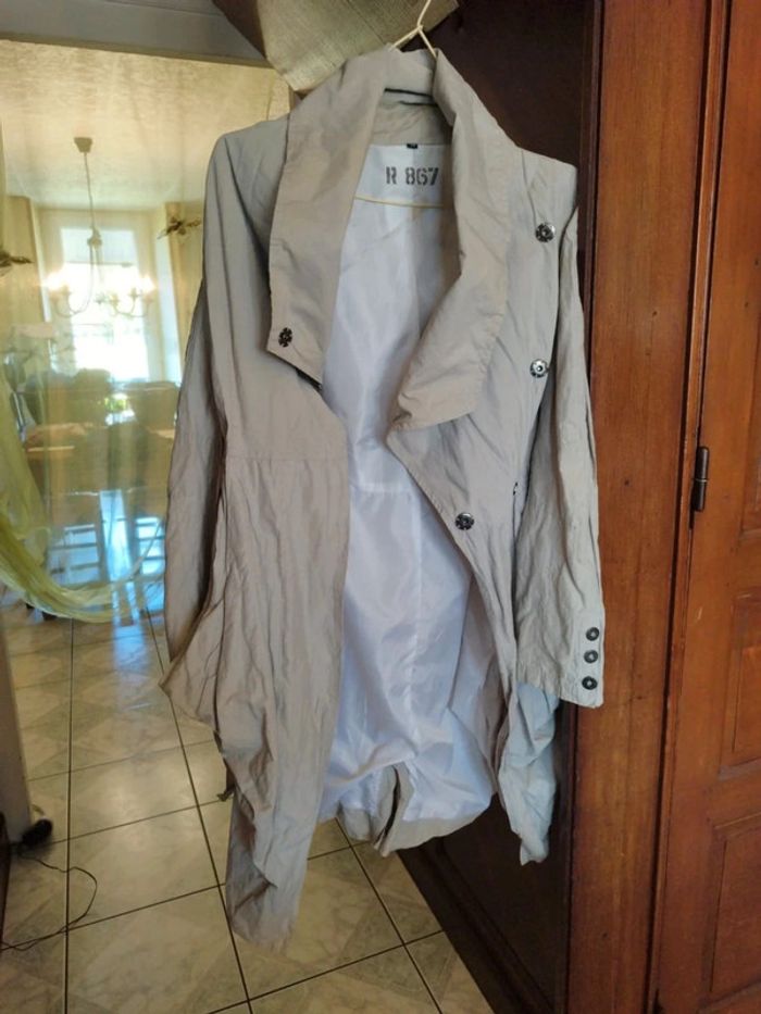 Manteau trench coat beige 58% coton L/40 y2k - photo numéro 3