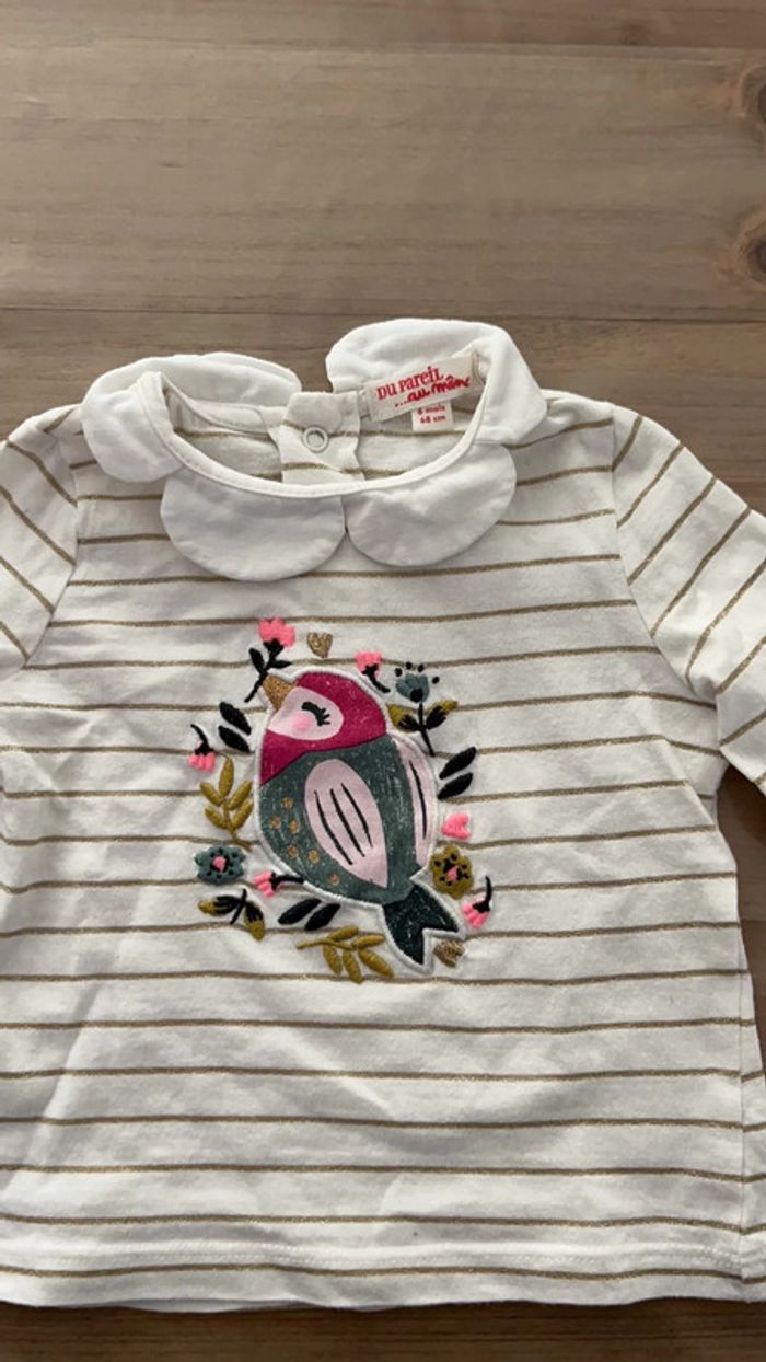 T shirt manche longue blanc et doré du pareil au même 6 mois - photo numéro 2