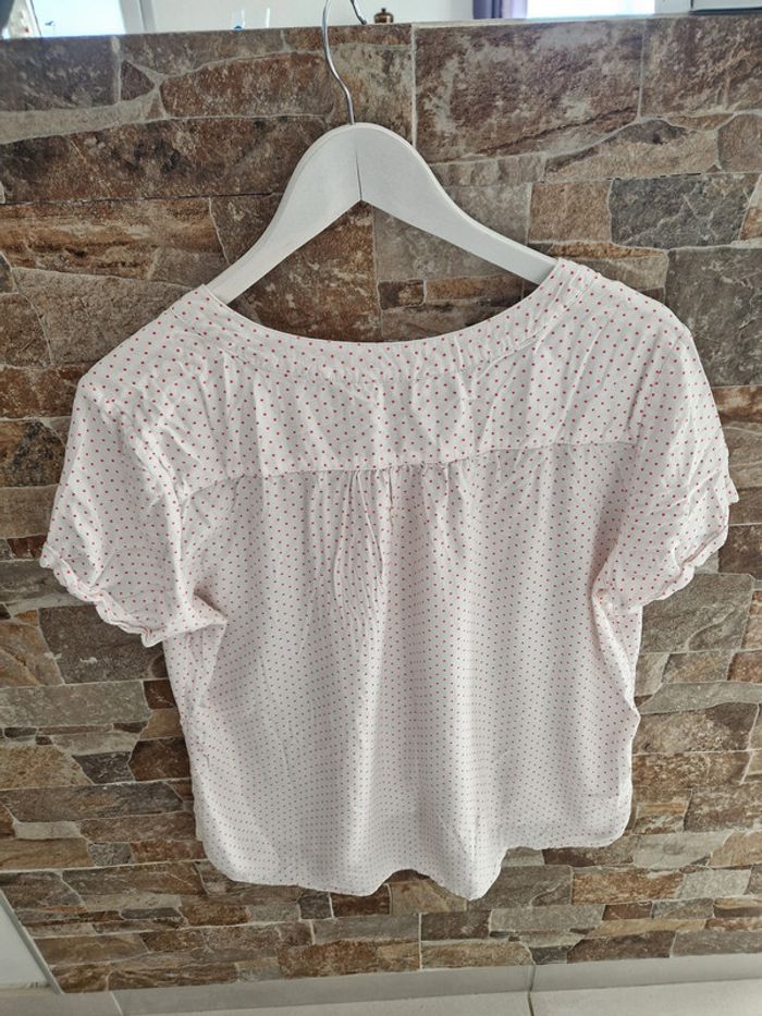 T shirt débardeur haut sans manche blanc petits points rouge rose taille 46 marque Camaïeu - photo numéro 4