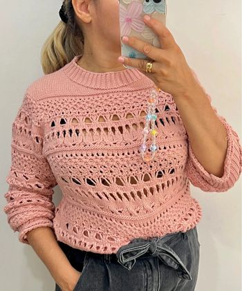 Pull en maille ajourée rose – fabriqué au Brésil 🇧🇷 Taille 36