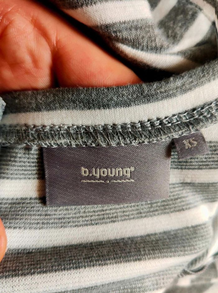 Robe b.young rayée gris et blanc, 23% viscose, coupe droite, allure casual chic - photo numéro 7