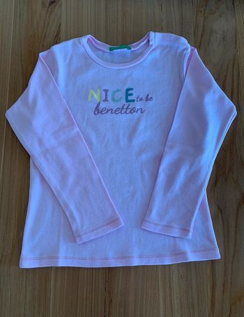 Tee-shirt manches longues rose pailleté United Colors Of Benetton en 3/4 ans