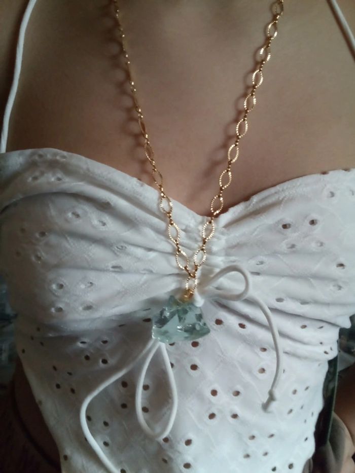 Collier satoire avec pierre naturelle d'Aigue marine - photo numéro 5