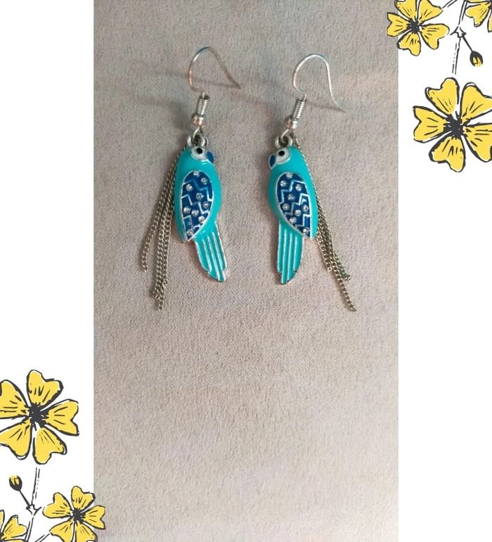 Boucles d’oreilles perroquet bleu & turquoise – Fantaisie originale - photo numéro 3