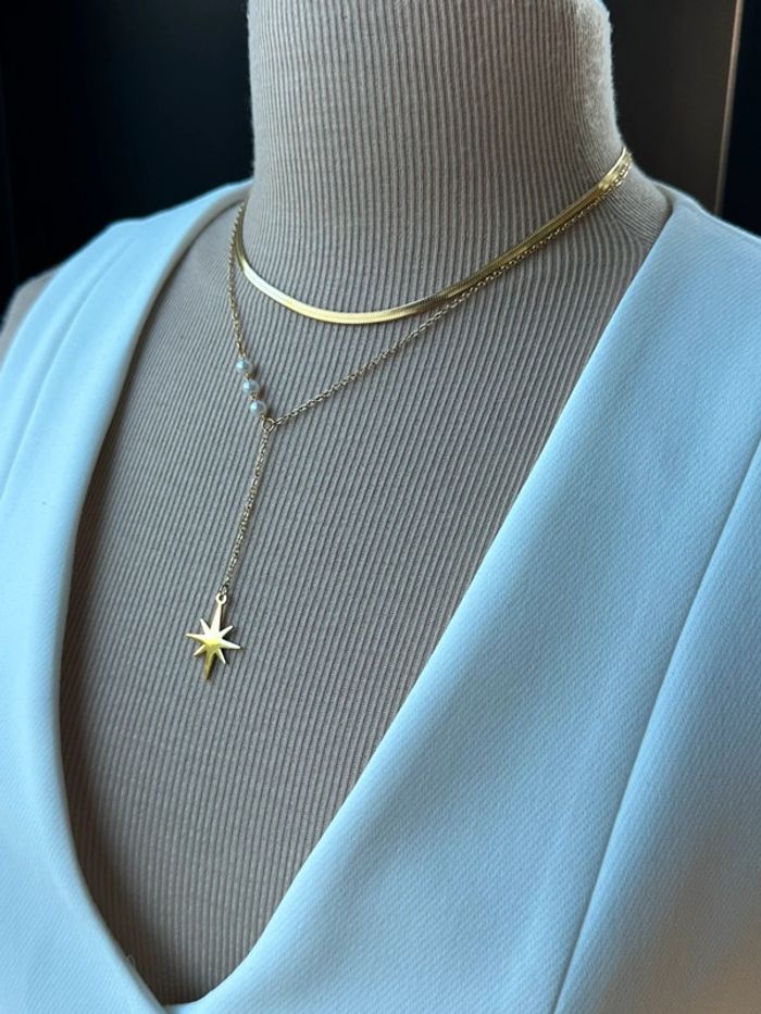 Collier multirangs en acier or - photo numéro 2