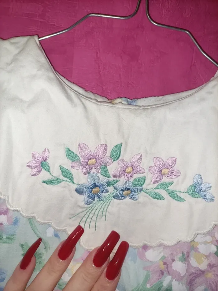 Robe fille manches courtes à fleurs pastel et col blanc vintage taille 12 ans made in France - photo numéro 6