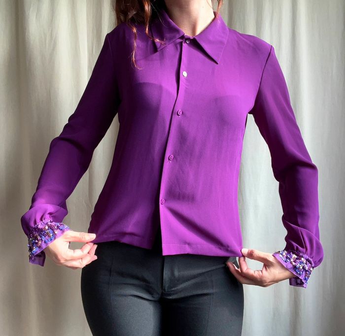 Chemise fluide violette sequins Whimsical whimsy vintage 90s - Taille M - photo numéro 3
