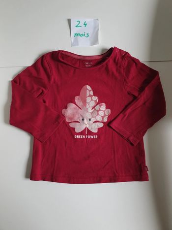 Tee-shirt manches fushia feuille