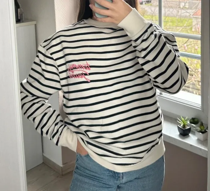 Sweat sans capuche oversize rayé noir marinière tommy jeans XS - photo numéro 9