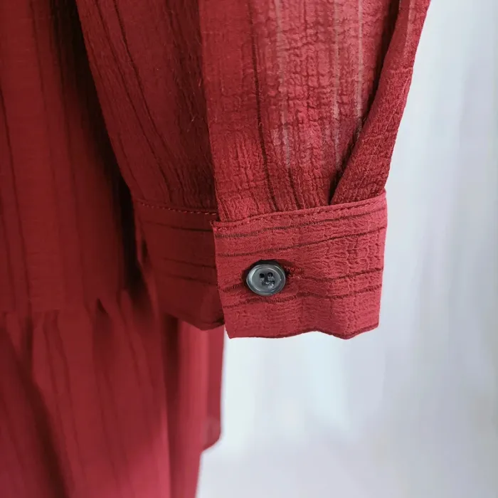 Robe courte à volant bordeaux haut plissée See U Soon manches longues col tunisien taille 36 A1084 - photo numéro 8