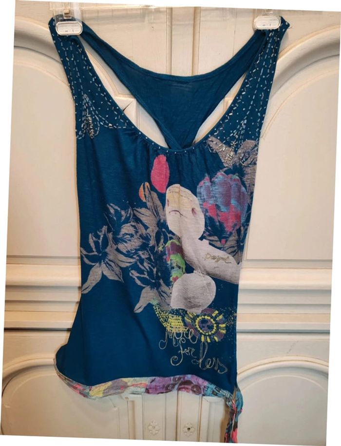 Desigual blouse debardeur bleu zeppelin ballon taille L très bon état - photo numéro 3
