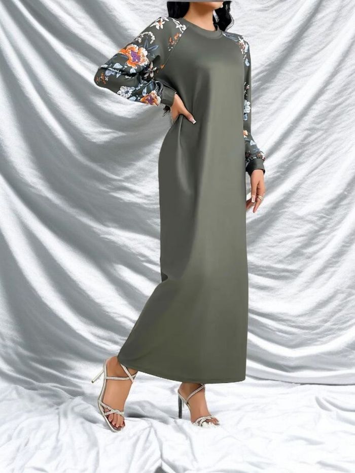 robe fluide verte à manches imprimées fleurs - photo numéro 4