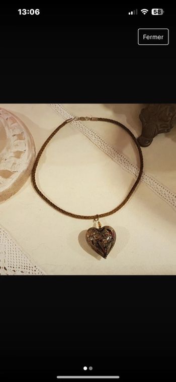 Collier cordon avec cœur en verre Morano vintage