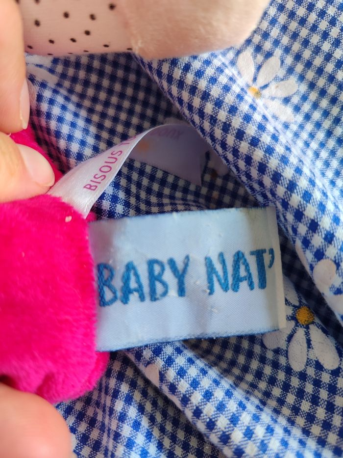 doudou baby nat' brioche rose fushia mouchoir blanc pois point noir beige bonnet bn0733 - photo numéro 4