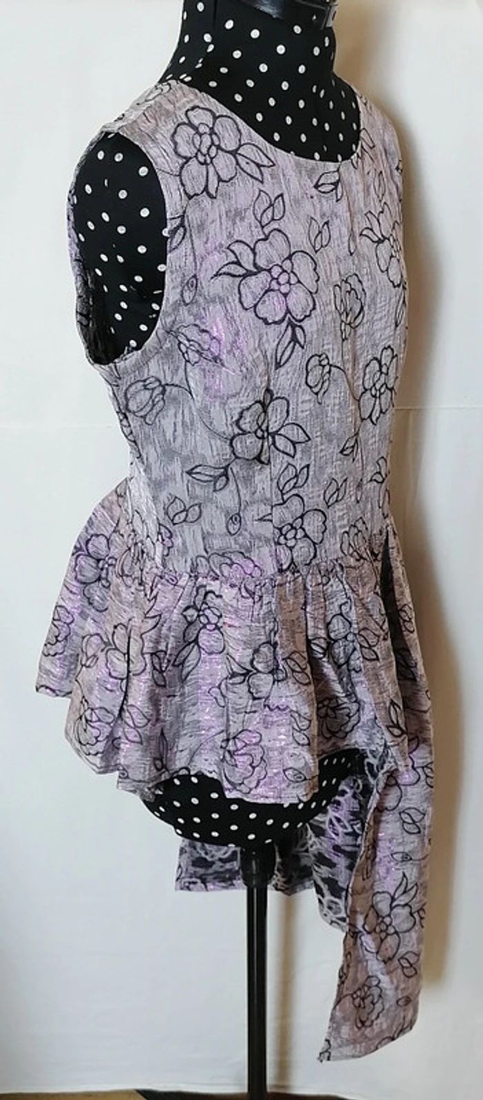 Tunique asymétrique violet brillant fleurs taille XL Vintage - photo numéro 3
