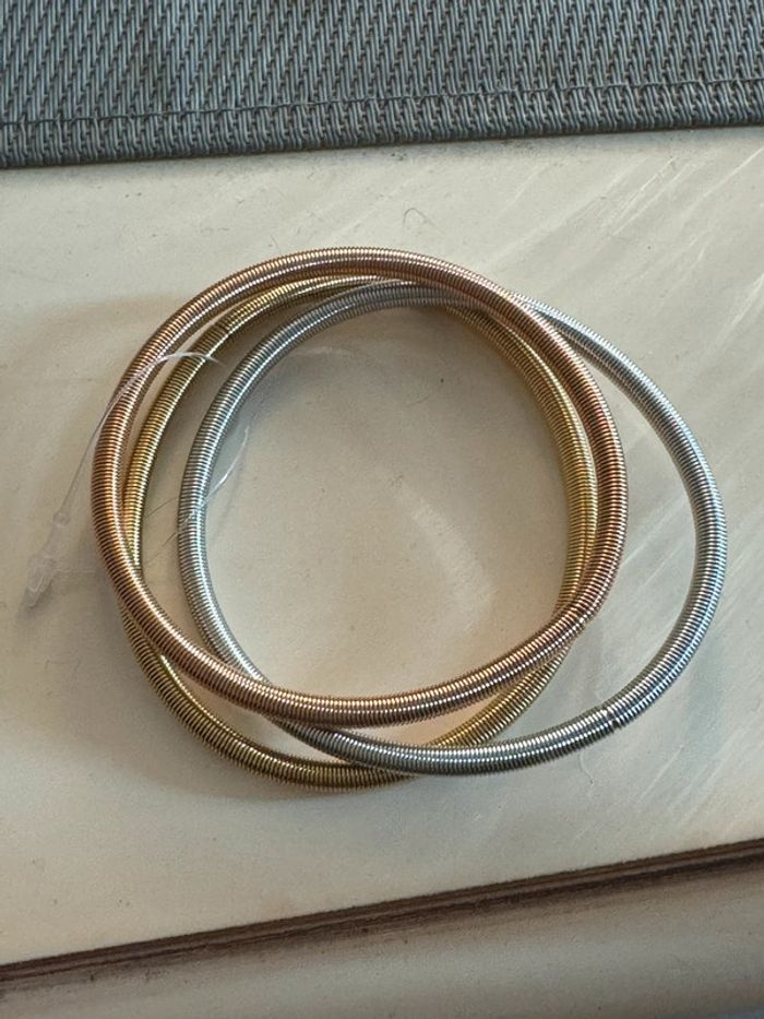 Lot de 3 joncs épais corde de guitare acier inoxydable or rose jaune et argent - photo numéro 6