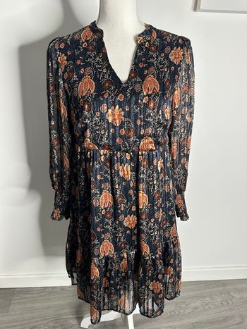 Robe à fleurs Paisley bleu marine orange doré Maison 123 T36 S