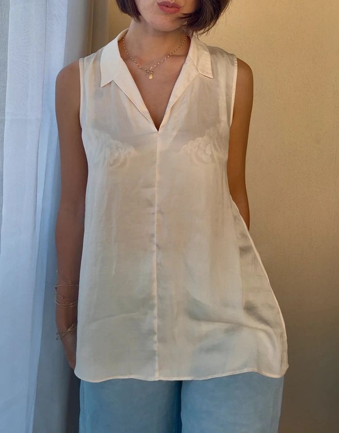 Blouse sans manches Monoprix beige rosé 36 parfait état - photo numéro 2