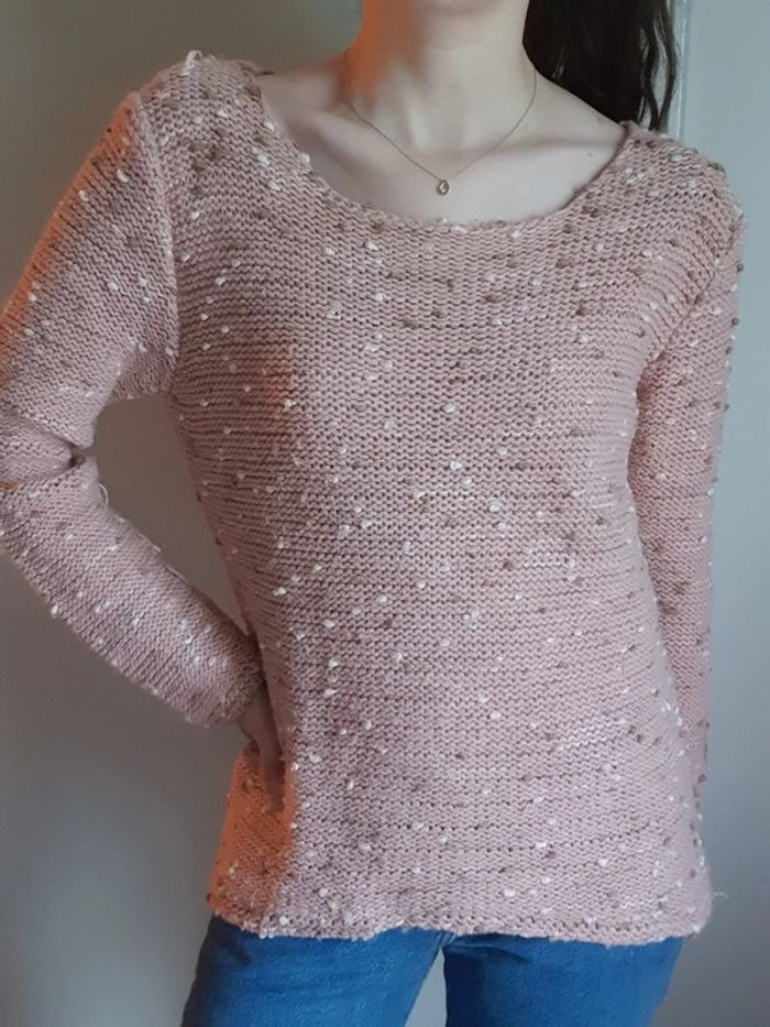 Pull rose avec pois blanc et marron - photo numéro 2