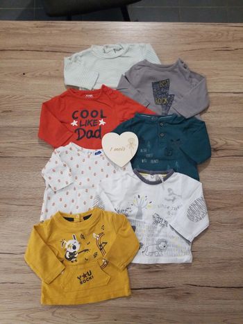 Lot tee-shirts manches longues 1 mois