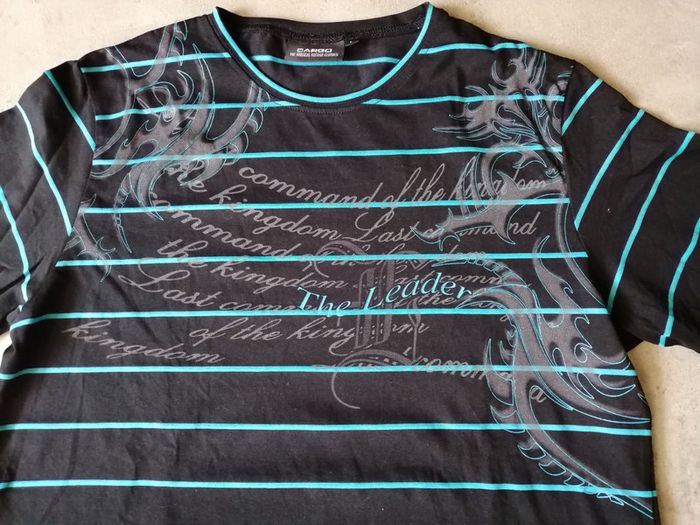 T-shirt manches longues noir rayé bleu Taille L cargo - photo numéro 2