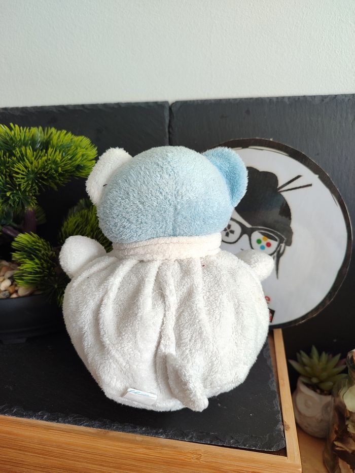 peluche Doudou ours boule Musti mustela écharpe bleu blanc PE0230 - photo numéro 2