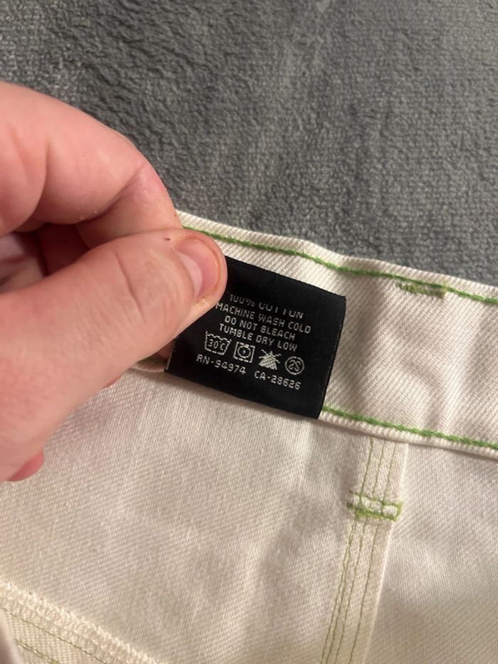 Short/Jort Stussy White Embroidered Green Neon Big Logo Back – Taille M - photo numéro 8