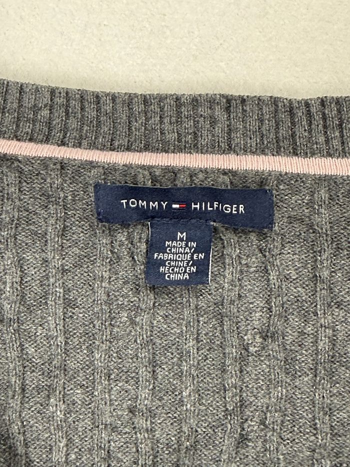 Pull maille torsadée Tommy Hilfiger pour femme gris col V taille M parfait état SM01225 - photo numéro 8