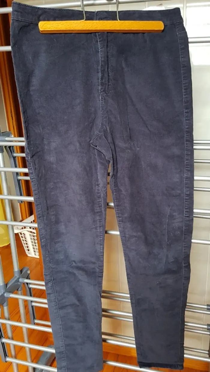Pantalon slim velour bleu Marine Zara