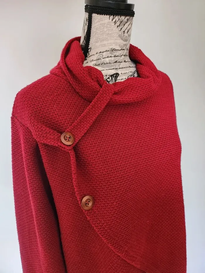Superbe Pull rouge asymétrique avec col large – Taille Unique - photo numéro 2