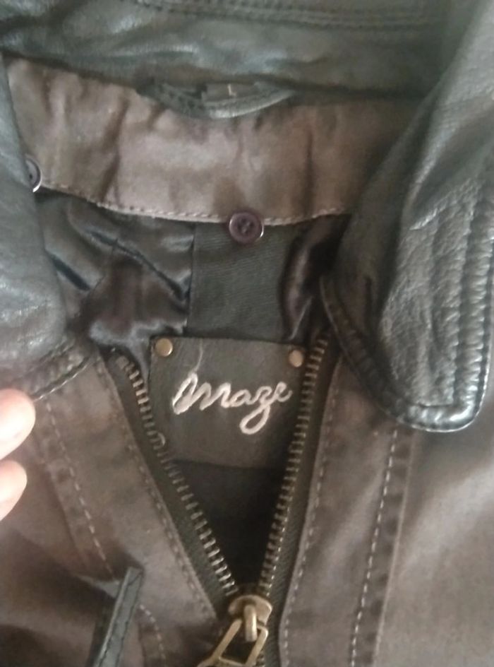 Veste longue bi matière cuir Maze - photo numéro 4